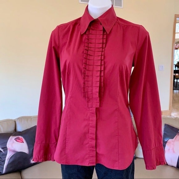 Renuar Red Ruffle Trim Blouse Size Medium - Picture 1 of 8